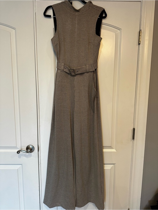 Express Pants - Sleeveless Wide-Leg Jumpsuit in Brown Black Houndstooth